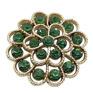 Vintage Small Green Rhinestone Flower Brooch, 1950s, Gold Tone, 1 1/4"